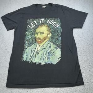 Van Gogh Let It Gogh Shirt Mens Large Black Graphic Tee Funny Art Portrait Pun